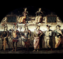 Перуджино Отвага, Умеренность и шесть античных героев